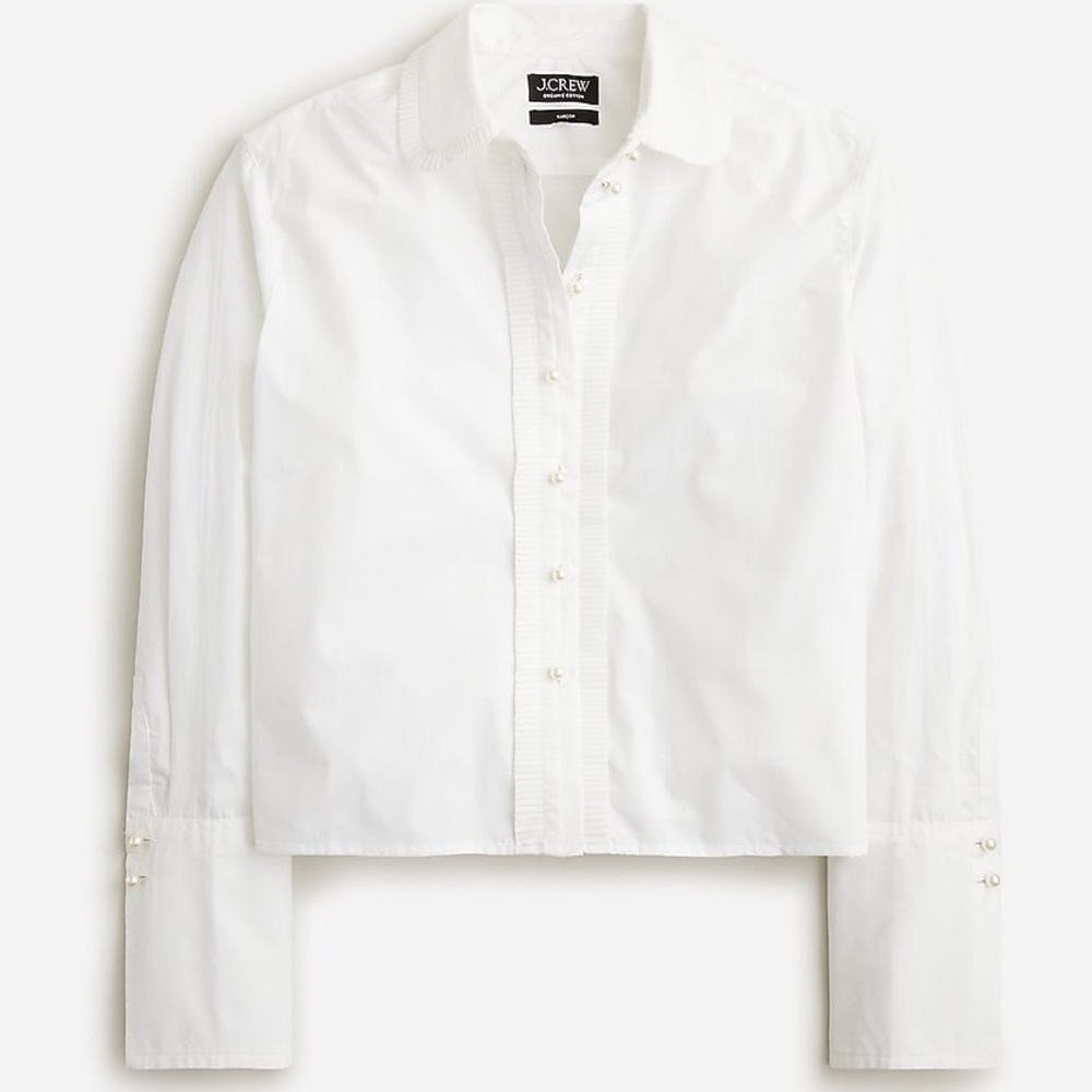 NWOT J.Crew cropped garçon shirt with pearl buttons in white ruffle